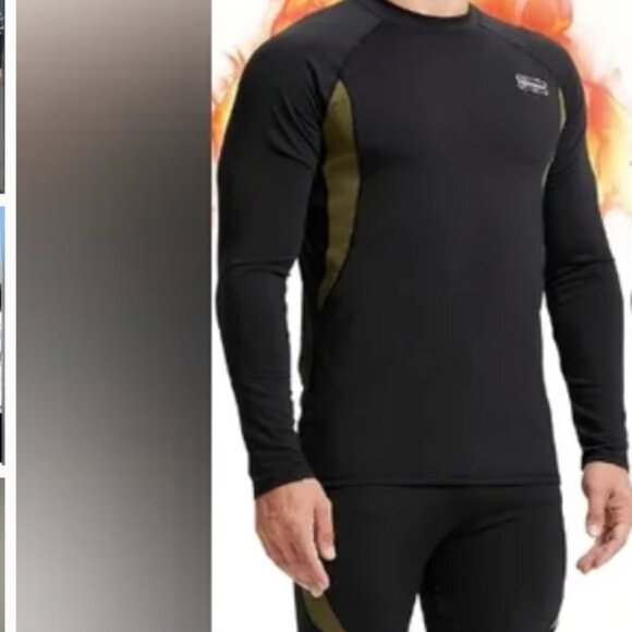 ESDY Men Winter Thermal Black Olive Top Base Layer Stretchy Fleece Lined Size XL - Picture 1 of 10